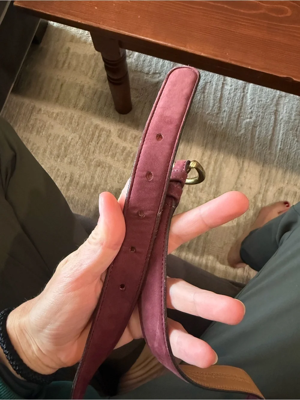 Coach women’s eggplant Suede Belt with brass Buckle